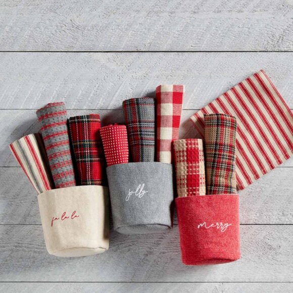 Mud Pie Gray Tartan Towel Bucket Set/NWT - Picture 2 of 9